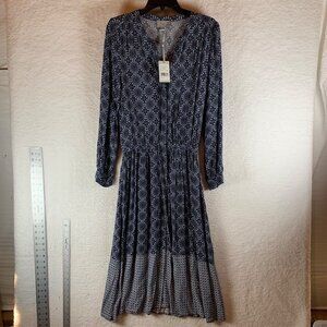 Pure Collection Womens Navy Tile Mosaic Printed Drawstring Dress Size 2 NWT 9206
